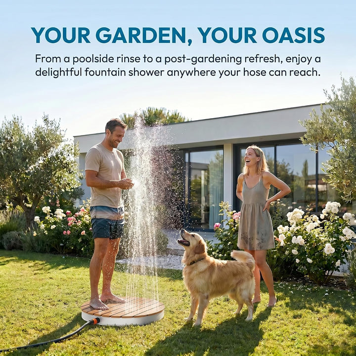 YRHome Gartendusche Bodendusche Rund Anthrazit, 4m Fontänenhöhe mit Fussrad, rutschfest WPC &amp; Edelst