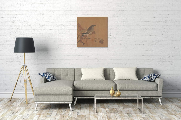 Printed Paintings Leinwand (60x60cm): Nicht identifizierter Künstler - Vogel auf Zweig 60x60 cm, 60x