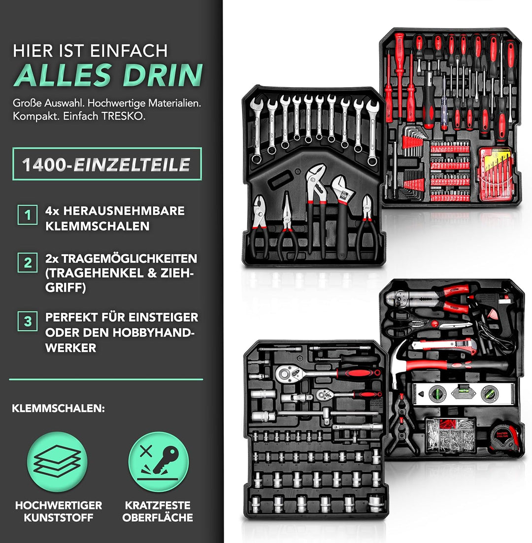 TRESKO Werkzeugkoffer 949 teilig | Werkzeugkasten | Werkzeugkiste | Werkzeugtasche | Werkzeug Set |