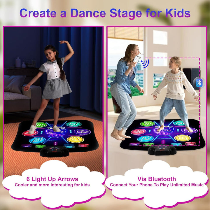 Kinder Tanzmatte mit Aufladbar Akku, Dance Mat mit 6 Beleuchtete Pfeilen & Bluetooth, Elektronisch M