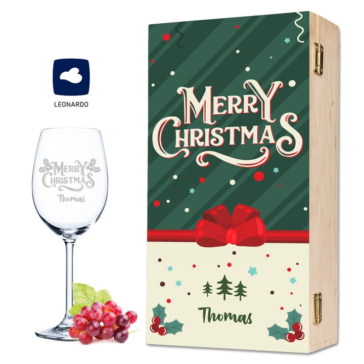 Leonardo Weinglas mit Gravur - Mistelzweige Design - Personalisiert mit Name inkl. bedruckter Holzki