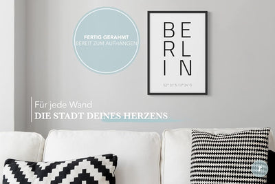 Papierschmiede® Geo Poster Koordinaten Berlin, A3 Gerahmt im Holzrahmen (schwarz), Stadt Bild als Wa