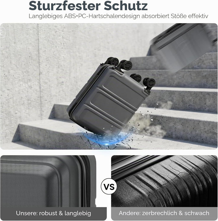 KONO Koffer Klein 16 Zoll Leicht ABS+PC Hartschalenkoffer mit Zahlenschloss Reisekoffer mit 4 Rollen