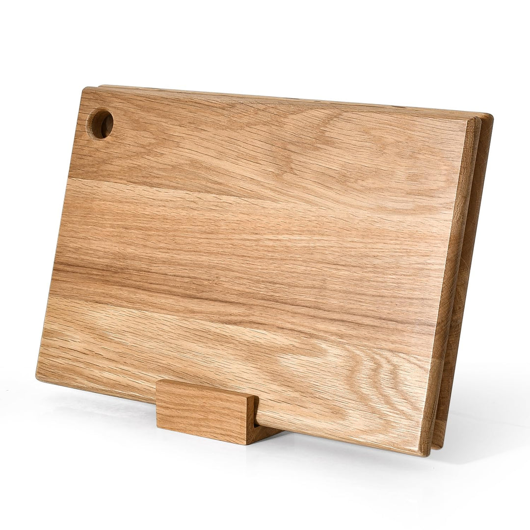 S-Hunter Serie Eichenholz Schneidebrett Set 30x20x1,5 cm – 2er-Set mit Ständer, Antibakteriell & Ele