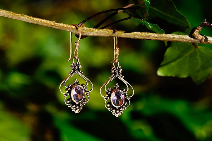 WINDALF Bohemia Ohrringe SALIA 3.5 cm Mediaval Ohrschmuck Amethyst Vintage Ornamentik Bronze
