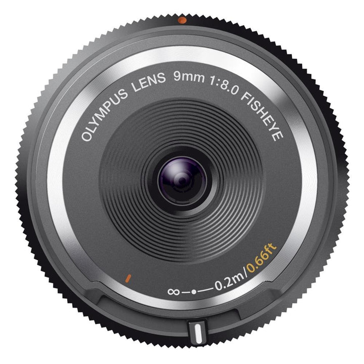 Olympus Body Cap Objektiv 9mm 1:8.0 Fisheye, geeignet für alle MFT-Kameras, schwarz, schwarz