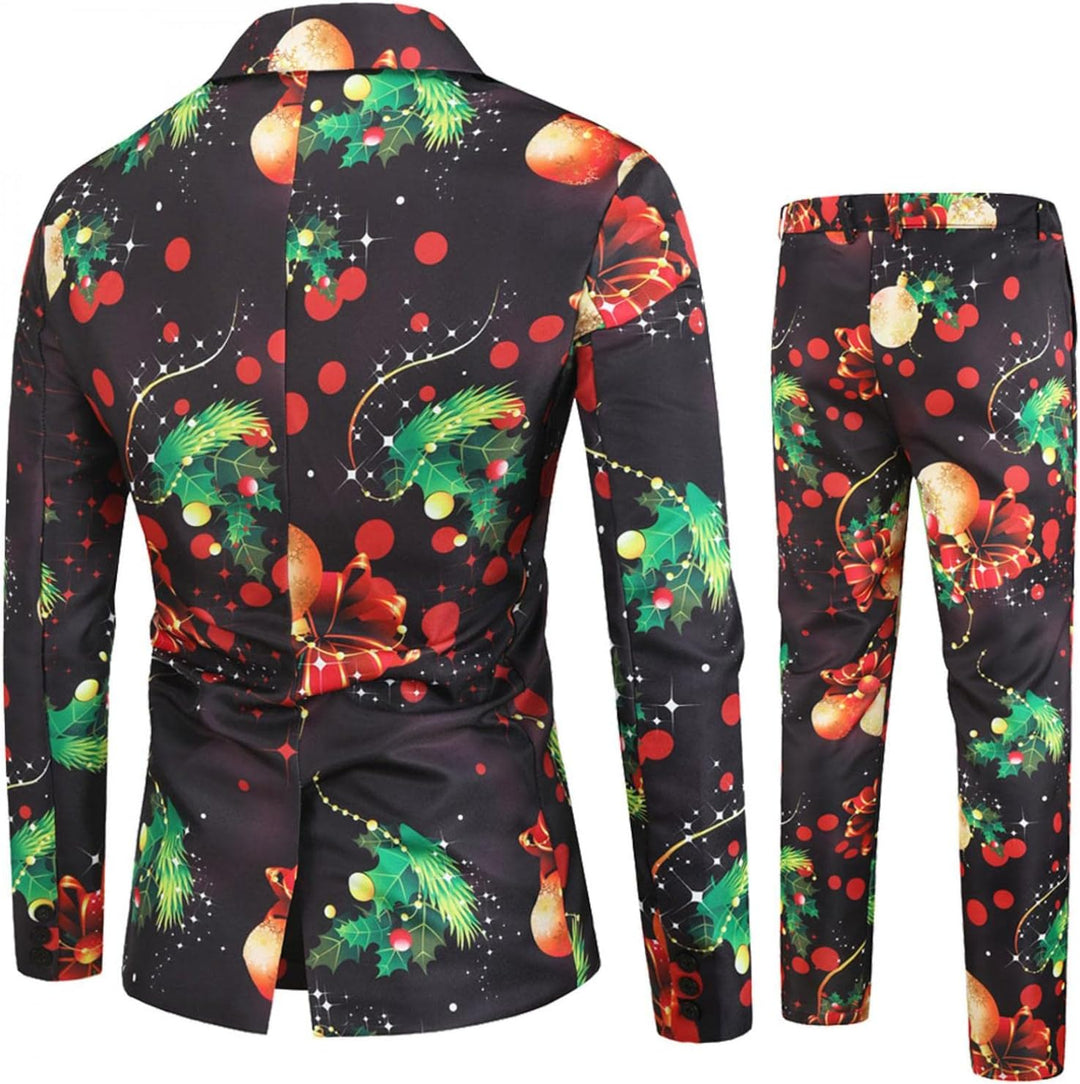 Zhiyao Herren Lustige Weihnachtsanzug 2-Teilig Slim Fit Button Verschiedene Drucke Formal Weihnachte