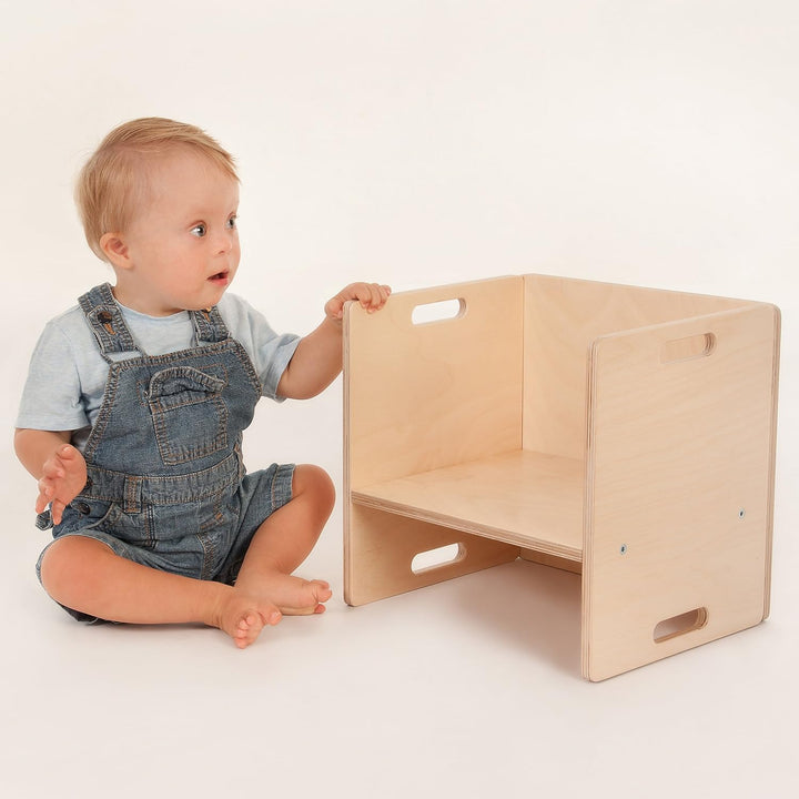 Kindermöbel – Kinder Sitzbank für Sitzgruppen aus Holz – mitwachsende Möbel mit Wendehocker – aus Bi