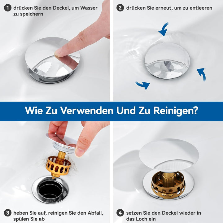 Auralum Wasserhahn Bad mit POP UP abflussstopfen, Waschtischarmatur mit Anti-Blocking waschbeckenstö