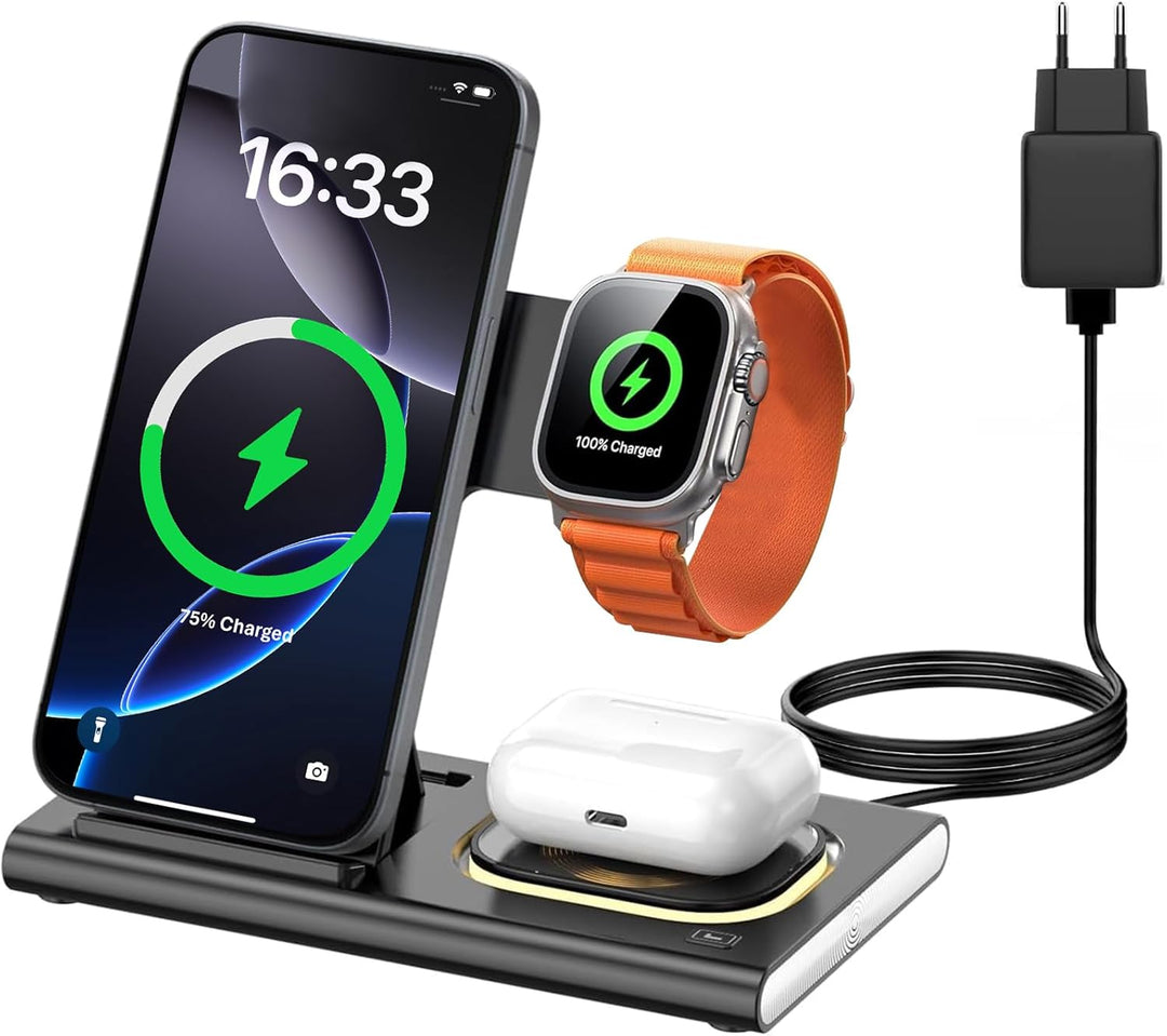 Aimtel 3 in 1 Induktive Ladestation Faltbare&Nachtlichter Kompatibel mit iPhone 17/17 Pro/17 Pro Max