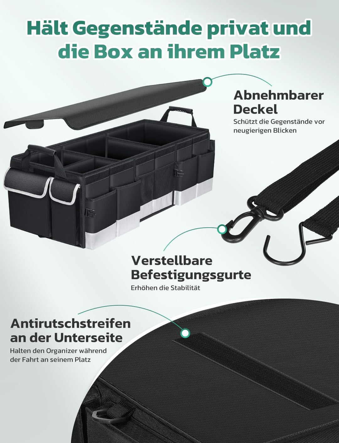 Oasser Kofferraum Organizer faltbar 95L mit integrierter 20L Kühltasche und Deckel Auto Organizer 50