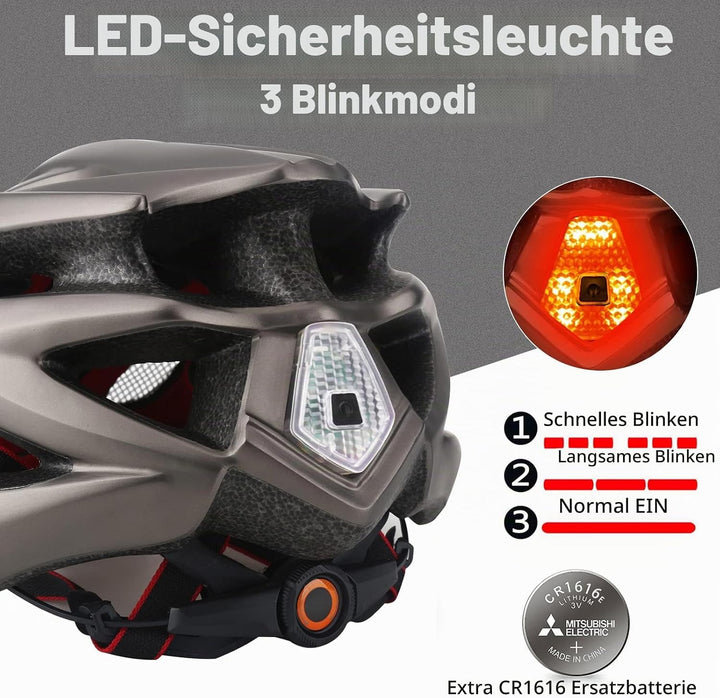Shinmax Fahrradhelm Herren Damen MTB Helm Visier und Rücklicht mit 21 Belüftungskanäle - Erwachsene