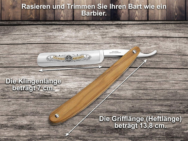 Profi Rasiermesser-Set Made in Germany Streichriemen Schärf Paste und Olivenholz Bartmesser aus Soli