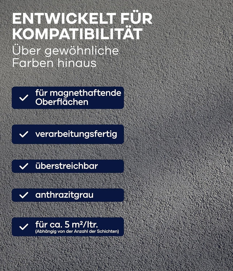 plid® Magnetfarbe Anthrazitgrau - [überstreichbar] - auf Wänden, Türen, Möbeln - z. B. Holz,-Metall-