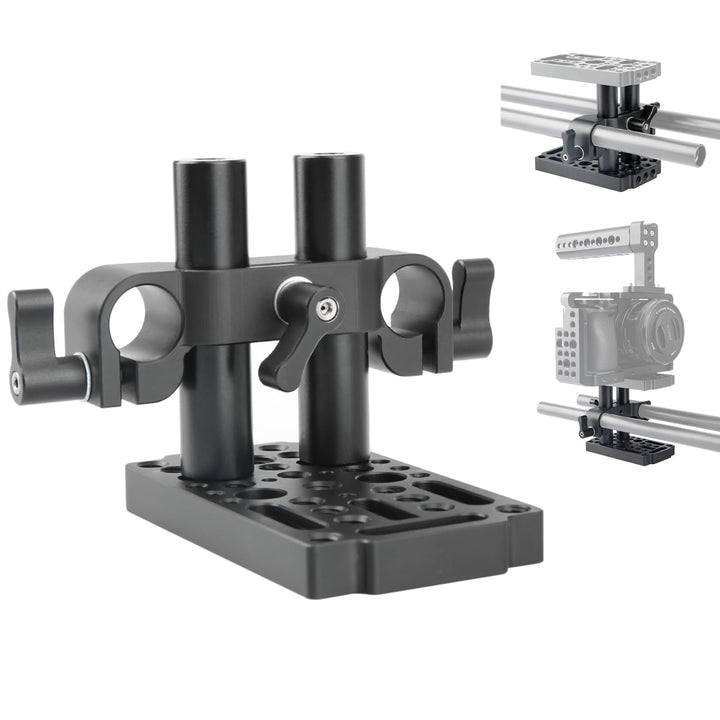 NICEYRIG Käseplatte mit 15mm Rod Raiser Clamp, Kurze Stangen für DSLR Kamera Baseplate Lifting Syste