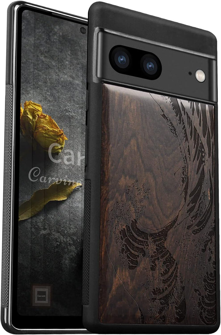 Carveit Handyhülle für Google Pixel 7 Case [Holz und TPU Silikon Hybrid hülle] Stossfeste Stossstang