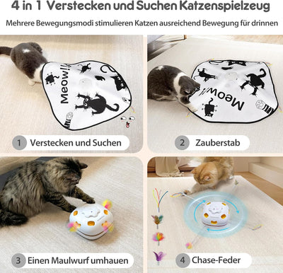 GoldenSun Katzenspielzeug, Wiederaufladbar, Interaktives 4-in-1 Kitten Spielzeug für Indoor, Verstec