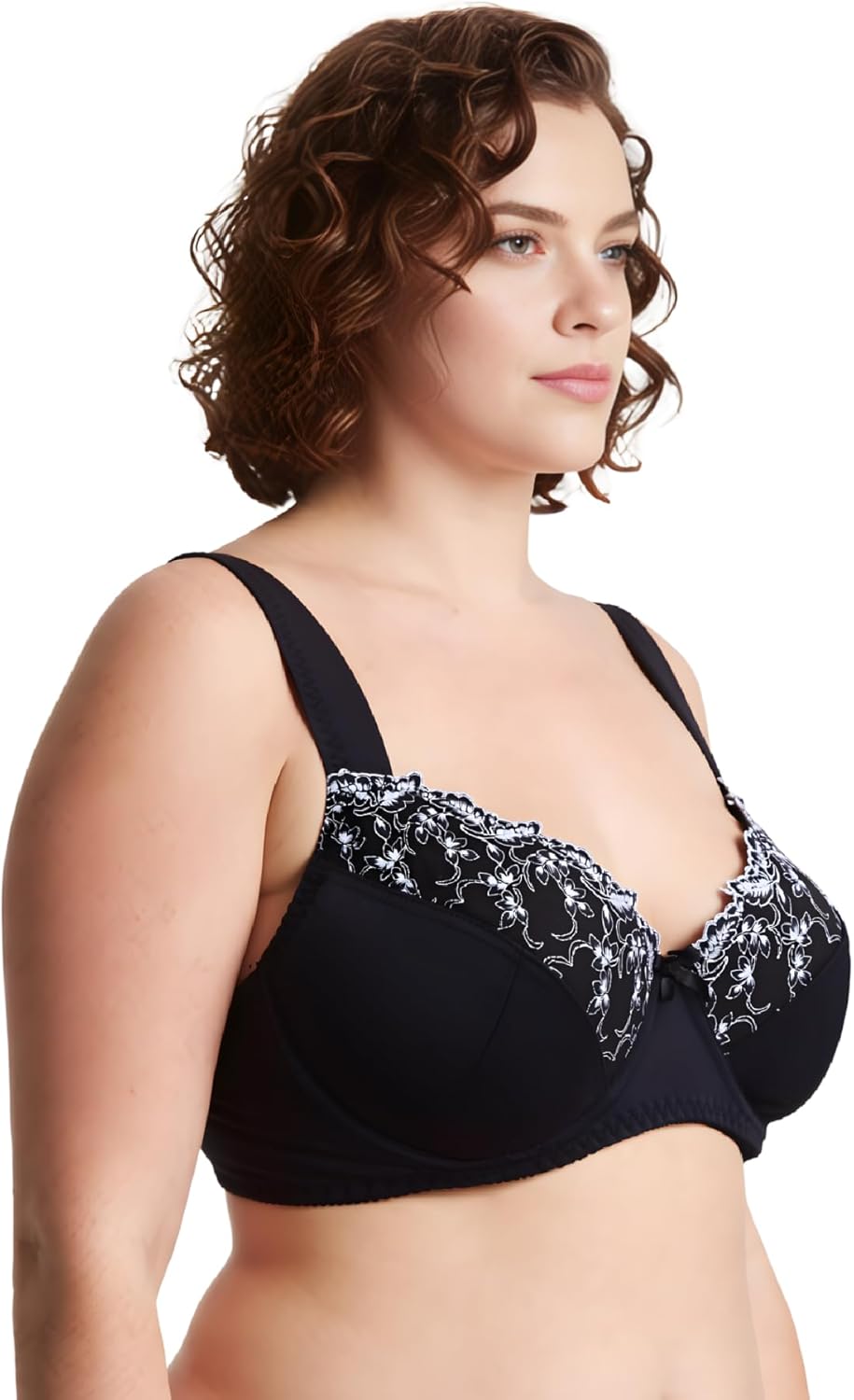 Curve Muse Damen Übergrösse Minimizer Bügel-BH mit Stickspitze - 2er Pack 75D Nackt, Schwarz(2er Pac