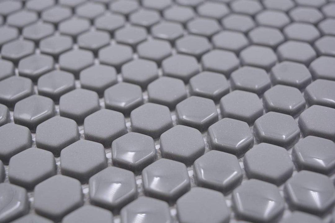 Glasmosaik Fliese Hexagon Enamel mix grau glänzend/matt für WAND BAD WC KÜCHE FLIESENSPIEGEL THEKENV