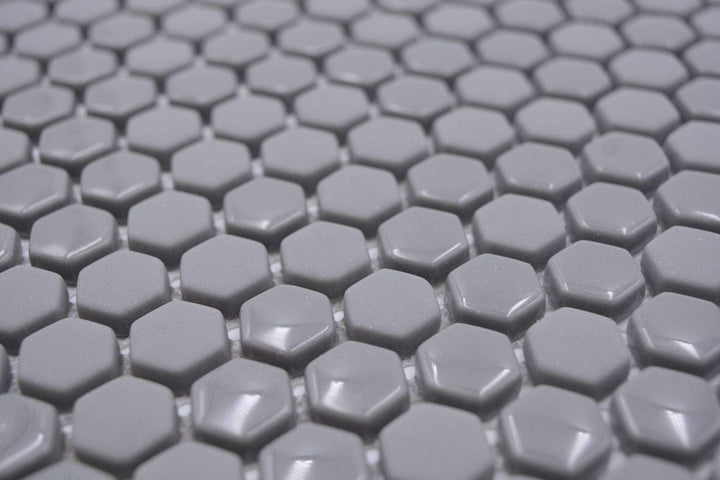 Glasmosaik Fliese Hexagon Enamel mix grau glänzend/matt für WAND BAD WC KÜCHE FLIESENSPIEGEL THEKENV