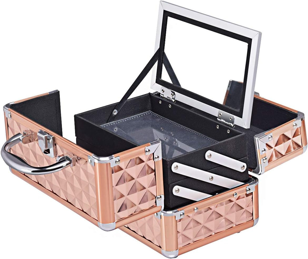 COSTWAY Beauty Case Schminkkoffer Kosmetikkoffer, Schmuckkoffer 23 x 15 x 18cm, Friseurkoffer mit Sp