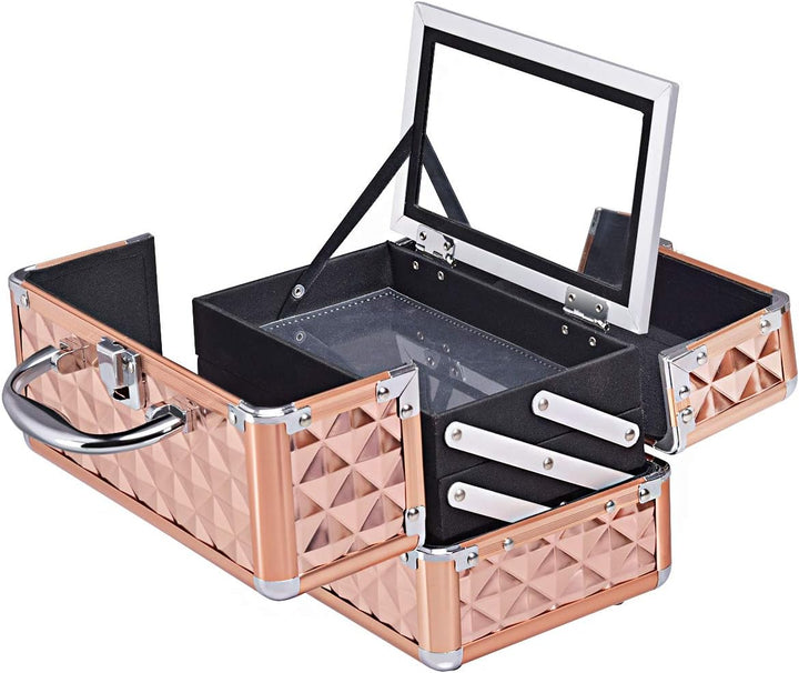 COSTWAY Beauty Case Schminkkoffer Kosmetikkoffer, Schmuckkoffer 23 x 15 x 18cm, Friseurkoffer mit Sp