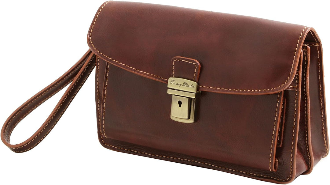 Tuscany Leather Max Elegante Handgelenktasche/Herrentasche aus Leder Braun, Braun