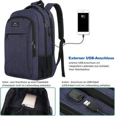 MATEIN Rucksack Herren Grosse 17,3 Zoll, Computer Arbeitsrucksack mit Laptopfach USB-Ladeanschluss S