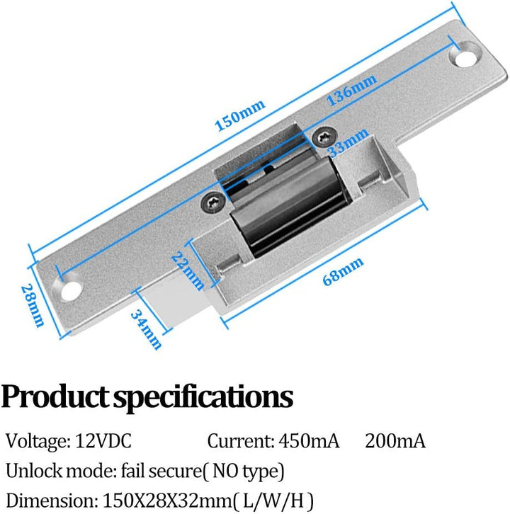 KDL Komplettes RFID-Zutrittskontrollsystem-Kit mit Stand-Along-Tastatur und Schliesser, DC12V / 3A-N