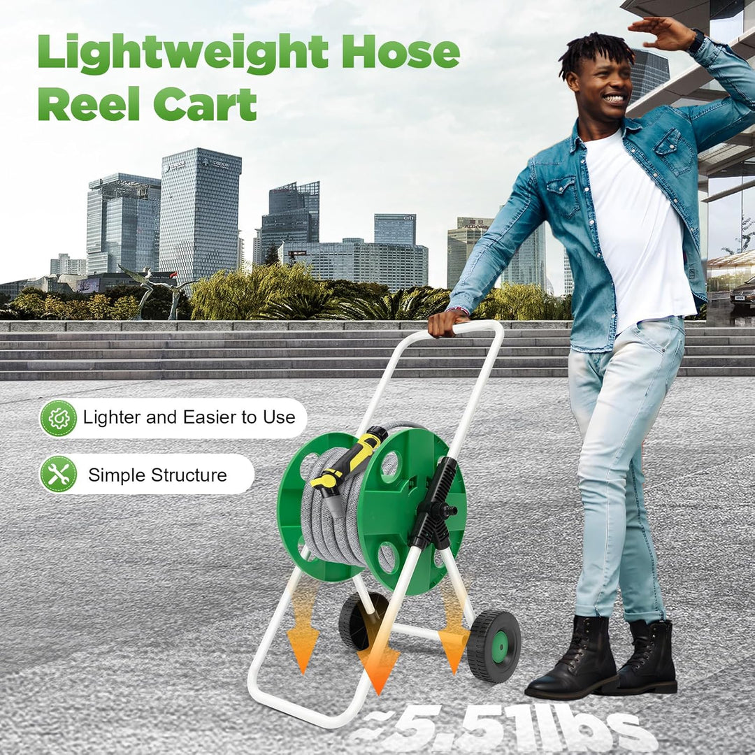 Schlauchwagen Garten 50m, Gartenschlauchwagen mit Handkurbel & 2 Rädern, Schlauchtrommel Kunststoff
