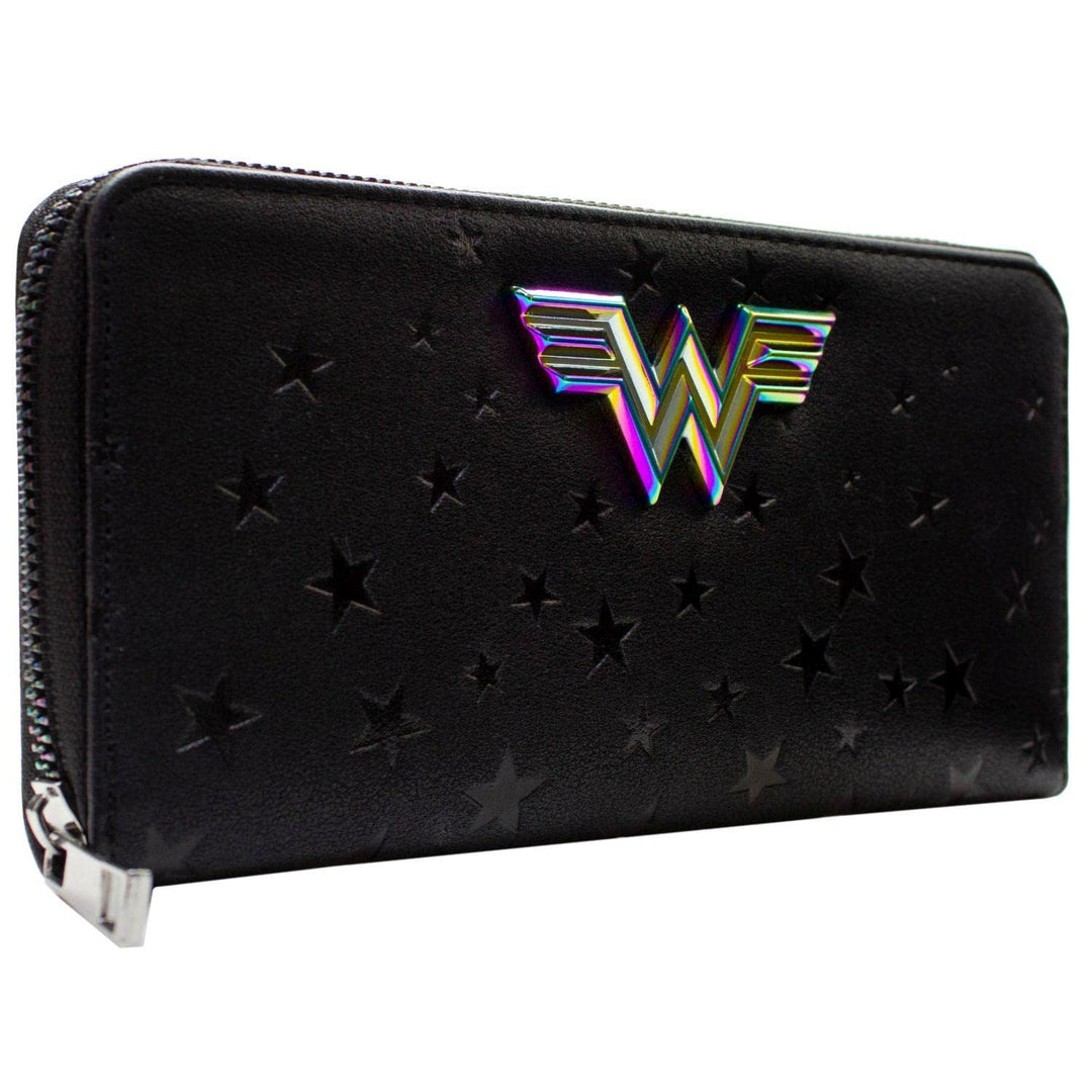 Wonder Woman Schillerndes Metall-Emblem Geprägte Sterne Portemonnaie Clutch Münzfach & Kartenhalter,