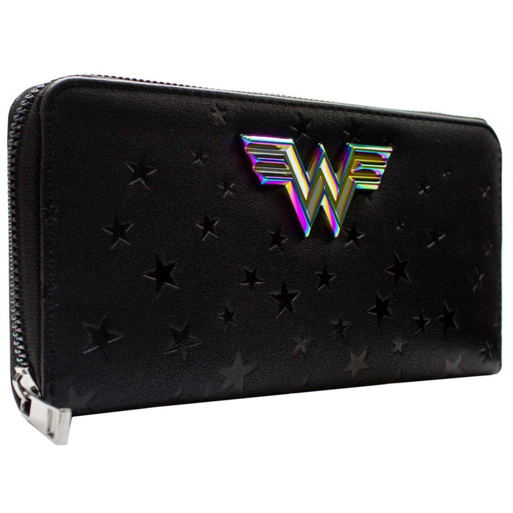 Wonder Woman Schillerndes Metall-Emblem Geprägte Sterne Portemonnaie Clutch Münzfach & Kartenhalter,