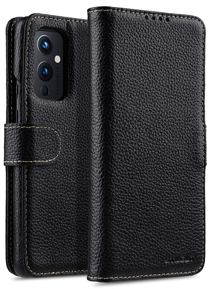 STILGUT Talis kompatibel mit OnePlus 9 Hülle mit Kartenfach aus Leder, Wallet Case, Lederhülle mit F