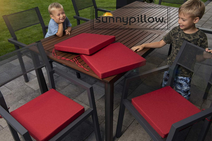sunnypillow 4er Set Stuhlkissen mit Bindebänder - 40 x 40 x 3 cm - Sitzkissen Outdoor für Stühle/Bän
