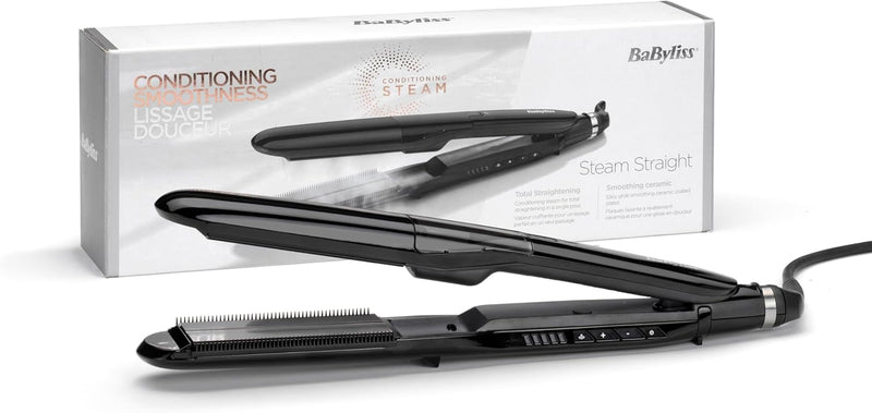BaByliss Steam Straight, Glätteisen, Dampf-Glätteisen, für ultraglatte Haare, mit 5 Temperaturstufen