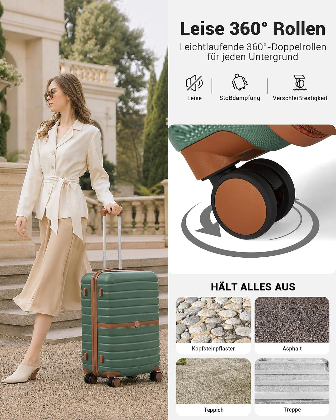 KONO Koffer Reisekoffer Trolley Kofferset 3 Teilig von ABS+PC Hartschalenkoffer mit Zwillingsrollen