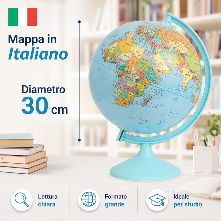 30 cm, drehbarer Globus, Durchmesser (30 cm) Italienisch, Italienisch