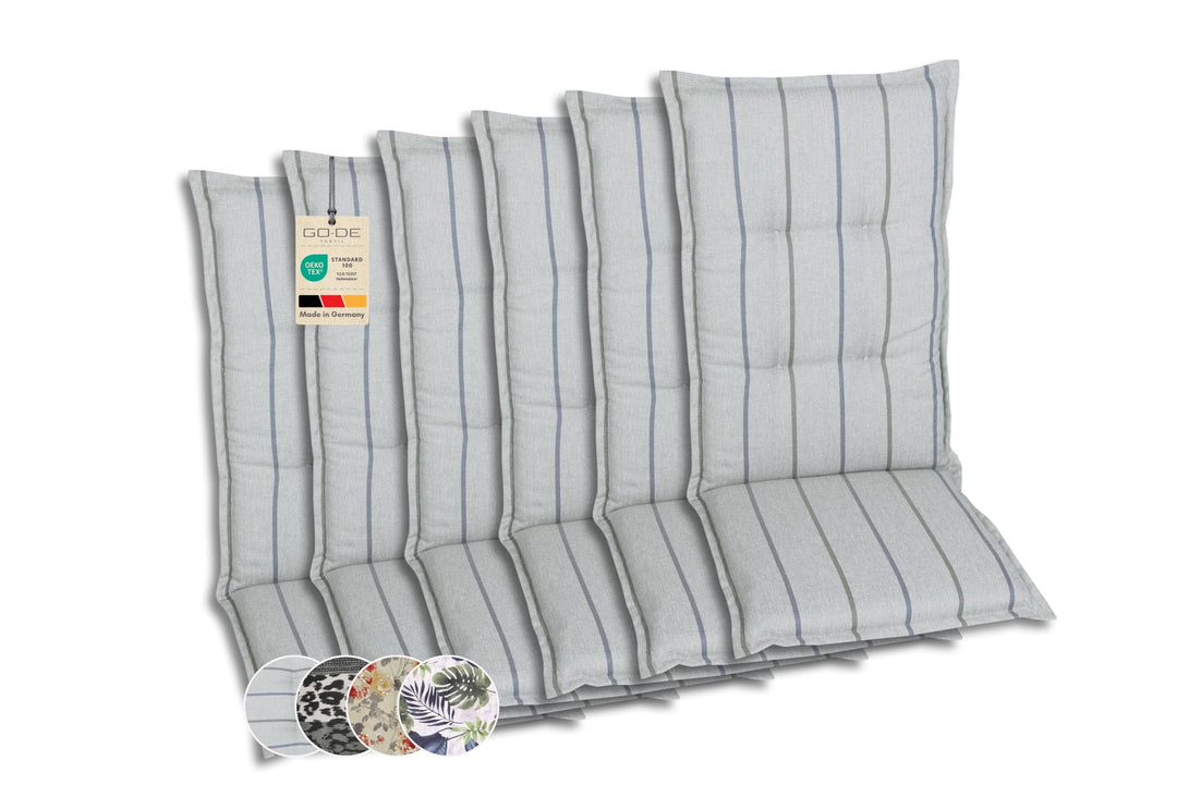 Bequeme und attraktive Polsterauflagen für Hochlehner-Gartenstühle (6er-Set, Stripes Exclusive hellg