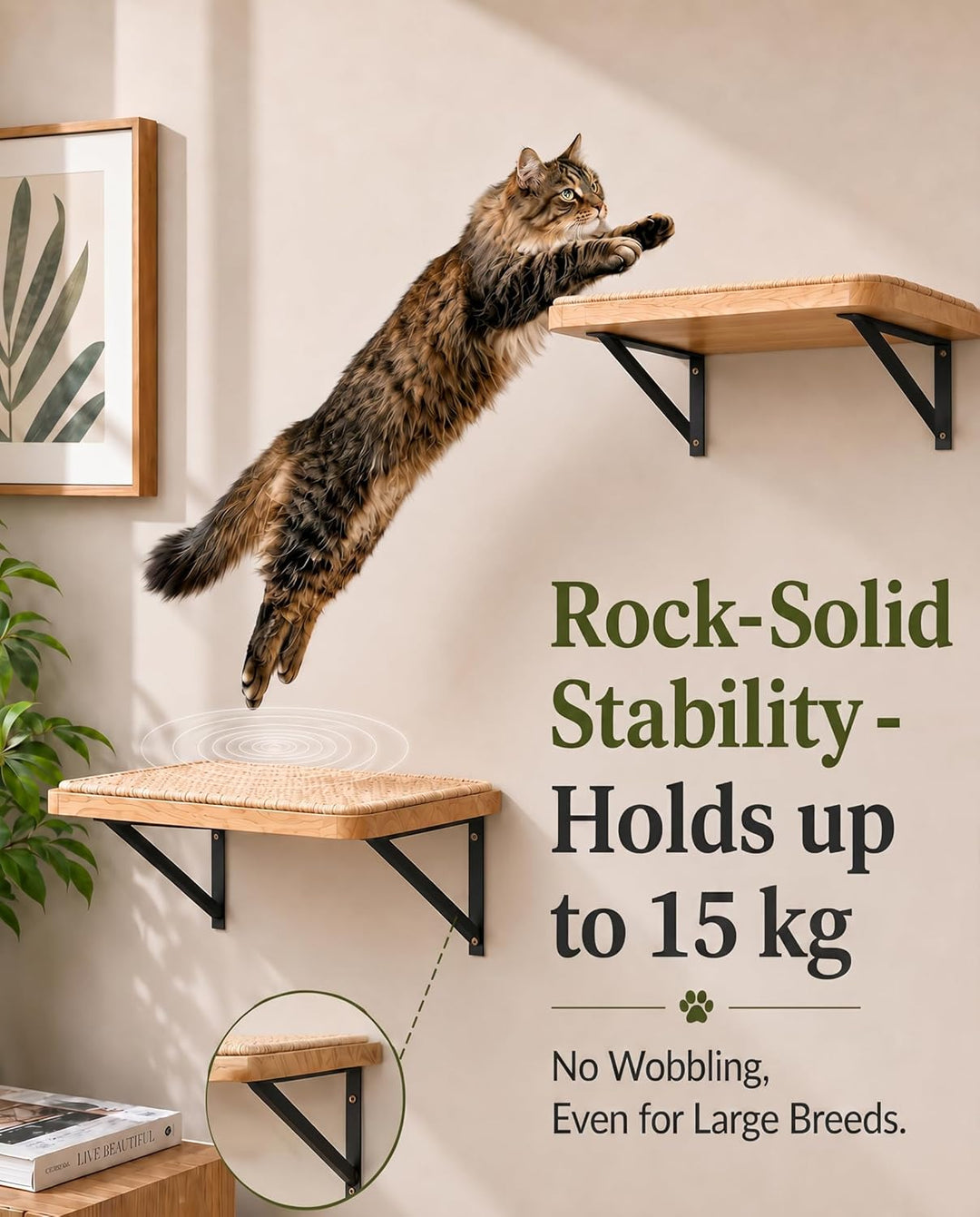 Katzen Kletterwand, Katzenwandmöbel mit Kratzmatte, Wandmontiertes Massivholz Schlafplattform für Kl