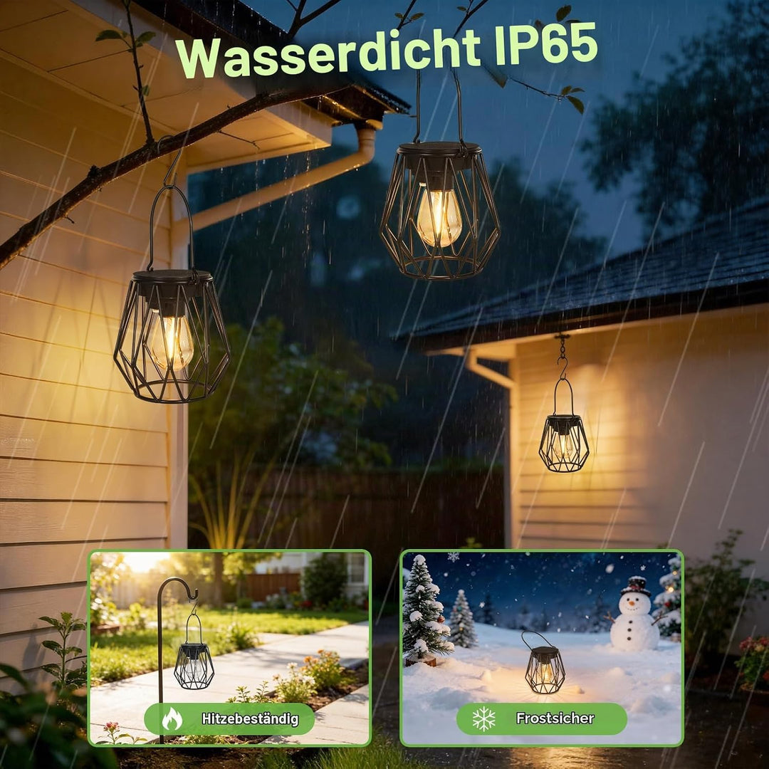 Kimjo Solarlaterne für Aussen, Solarlampen für Aussen Garten Hängend/Stehend, IP65 Wasserdicht Solar