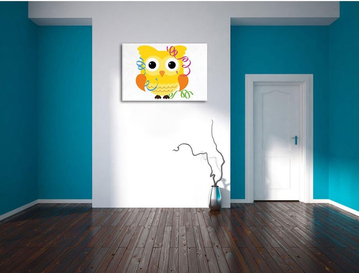 Pixxprint Eule mit Luftschlangen als Leinwandbild/Grösse: 100x70 cm/Wandbild/Kunstdruck/fertig bespa