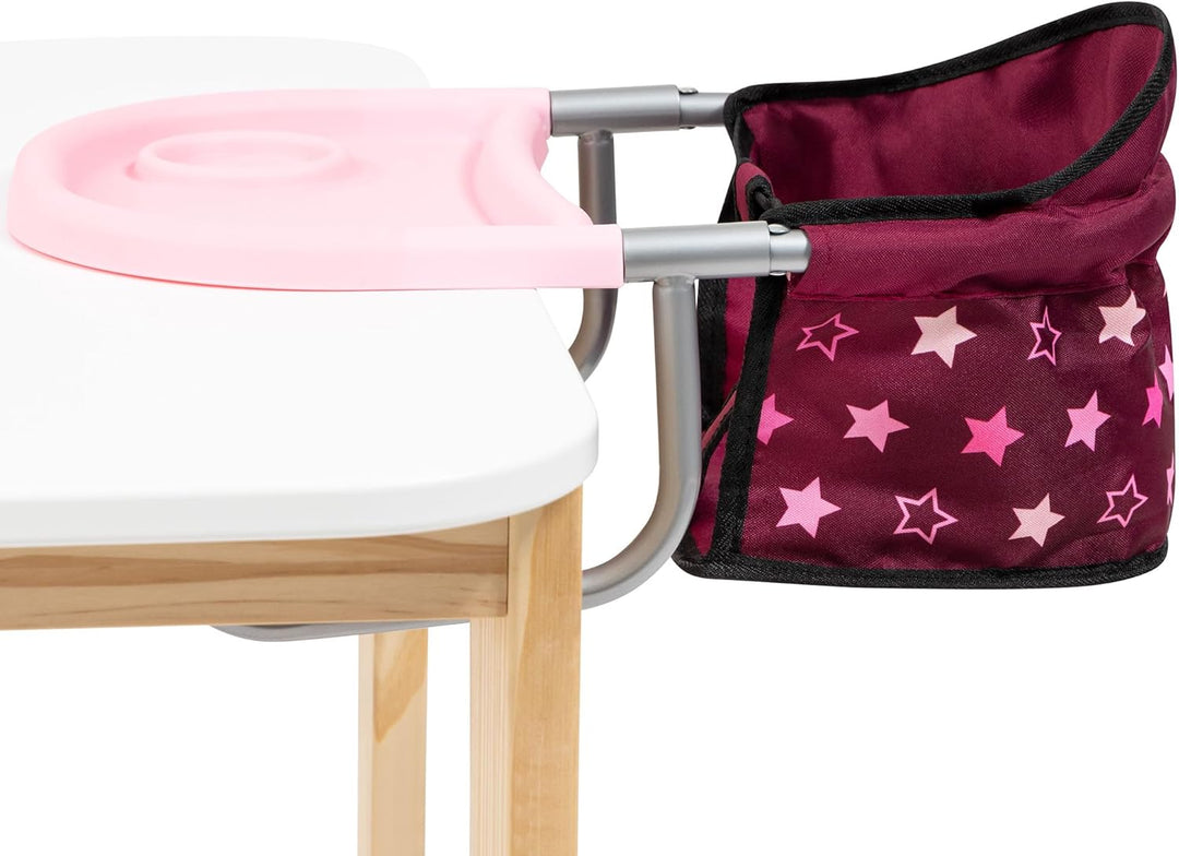 Bayer Design 65823AA Tischsitz für Puppen, Zubehör, Sitz für Puppen bis 46 cm bordeaux mit Einhorn,