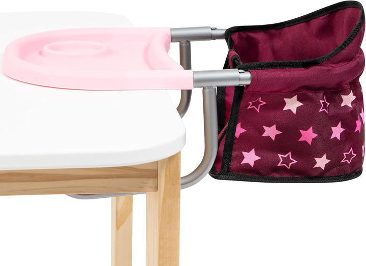 Bayer Design 65823AA Tischsitz für Puppen, Zubehör, Sitz für Puppen bis 46 cm bordeaux mit Einhorn,