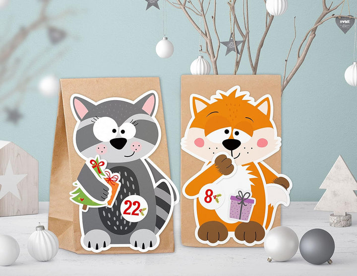 Adventskalender zum Befüllen Waldtiere - mit Stickern zum Gestalten und selber Basteln
