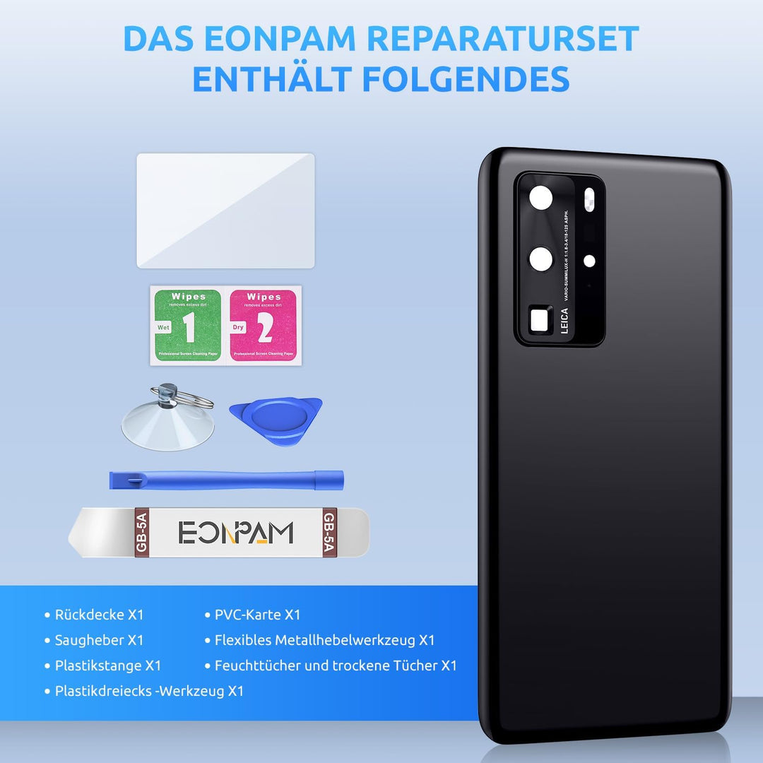 Eonpam Akkudeckel für Huawei P40 Pro Rückseite Glas Original Backcover Back Glas Ersatz Reparatur Se