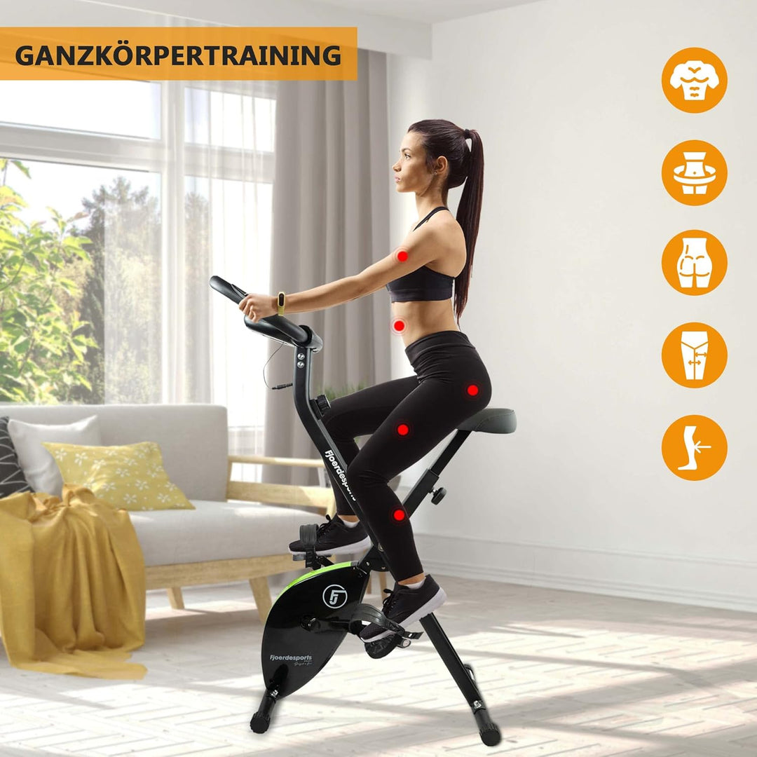 Fjoerdesports faltbarer Fahrradtrainer, Heimtrainer, Fitnessfahrrad LCD Trainingscomputer, klappbare