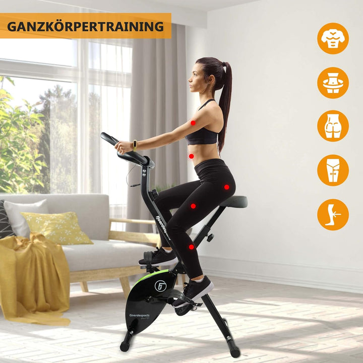 Fjoerdesports faltbarer Fahrradtrainer, Heimtrainer, Fitnessfahrrad LCD Trainingscomputer, klappbare