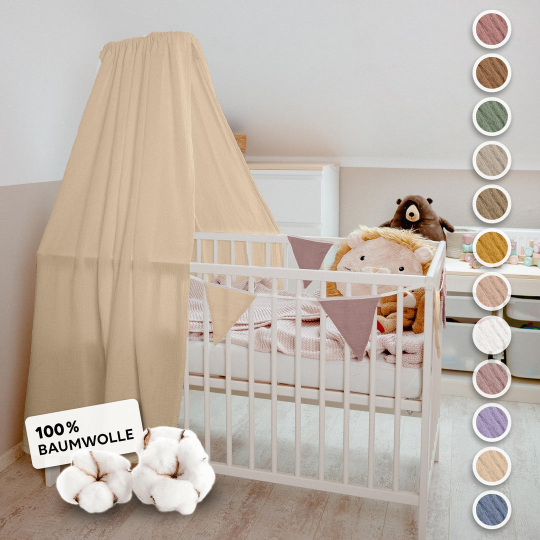 Betthimmel Babybett [in 12 Farben] Himmel Babybett aus 100% Baumwolle Musselin - Betthimmel Mädchen