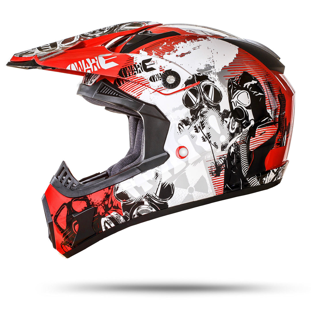 GS Nevada Rot Motocrosshelm mit ausziehbarer Sonnenblende und der neusten Sicherheitsnorm ECE 2205 M