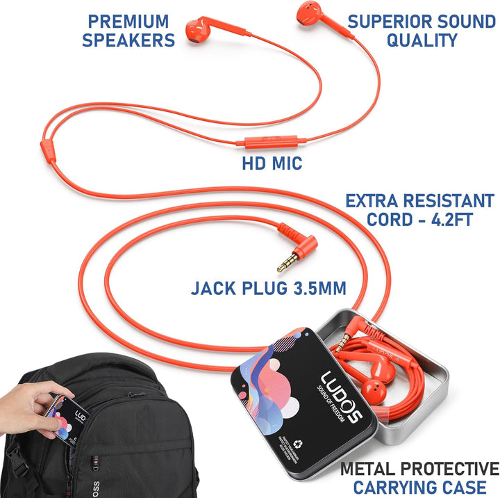 LUDOS FEROX Kopfhörer In Ear Kopfhörer mit Kabel und Mikrofon, 5 Jahre Garantie, In Ear Ohrhörer, 3,